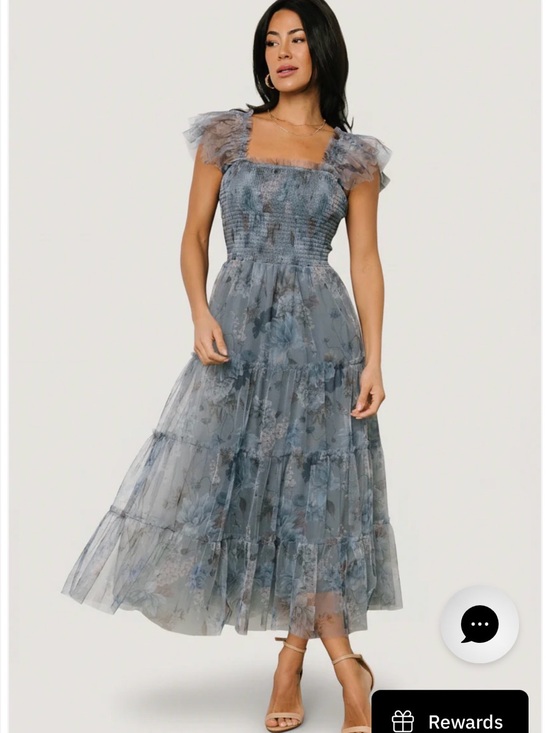 Baltic Born Dresses & Skirts - Baltic Born Dusty Blue Floral Ruffle Strap Midi Dress